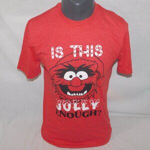 The Muppets Animal Christmas T Shirt IS THIS JOLLY ENOUGH Mens M Red White